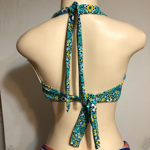 NWT Tropical Escape Swimsuit Top.Floral Print Blue Green Multicolor Yellow SZ 14 - Picture 3 of 7